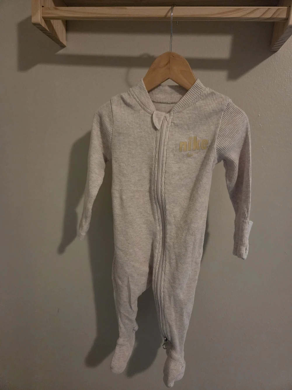 Nike Baby 3M Beige Ribbed Footed Baby One-Piece